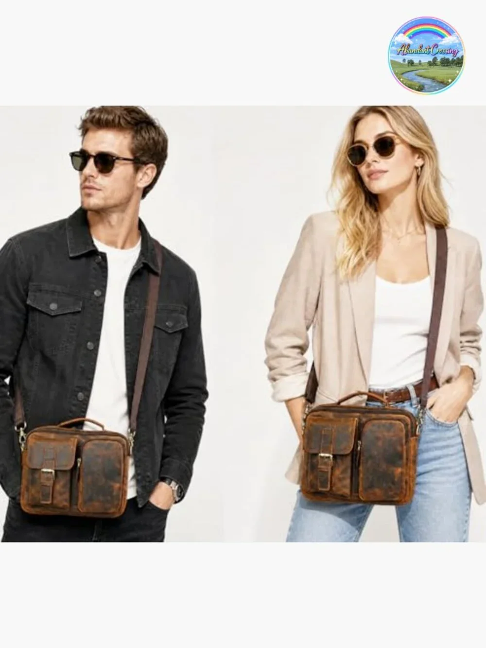 Genuine Leather Messenger Satchel Crossbody Bag for Men